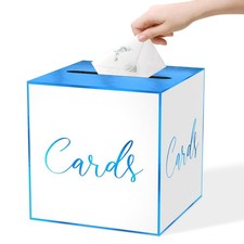 8.7" White Blue Foil Gift Card Receiving Box Holder Wedding Graduation Decor
