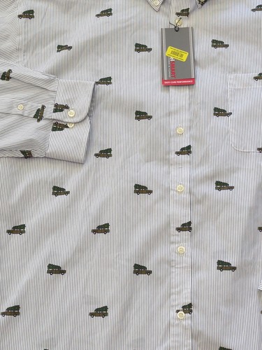 Travel Smart Roundtree & Yorke Shirt Men 3XB Button Long Sleeve Holiday Tree Car - Picture 4 of 10