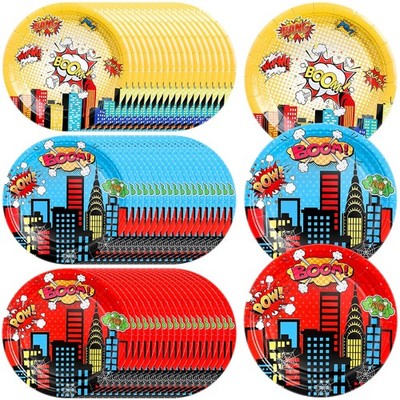 60 Pcs Spider Party Plates Theme Hero Party Round Disposable Dinner Plates Re...