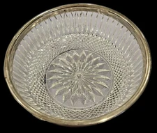 VTG F.B. ROGERS Crystal Bowl Silver Rim "Starburst" Pattern 9"Dx4"H