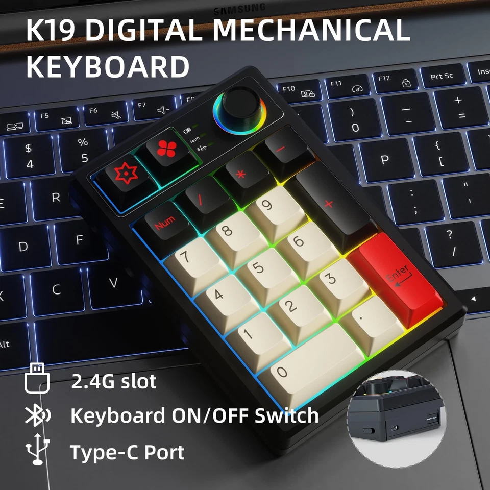 K19 Wireless Numeric Keyboard, Mechanical Number Keypad Hot-swappable Bluetoo  - Image 4 of 4