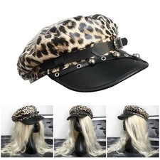 Fashionable Leopards Pattern Hat Adjustable Leather Hat Breathable Artist Hat
