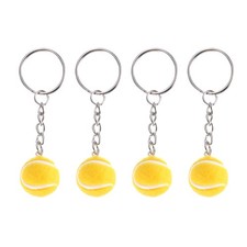 4Pcs Mini Tennis Ball Keychain Key Ring Cute Sports Keyring, Yellow