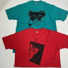 VTG  Wendy Wong Art T-Shirt  Floral Koala Beefy Hanes Single Stitch XL USA Lot 2