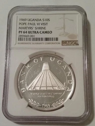 Uganda 1969 Silver 10 Shillings Pope Paul VI Visit Proof PF64 UC NGC Low Mintage