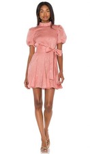 NEW $440 Alice + Olivia Mina Pleated Puff-Sleeve Belted Floral Rose Mini Dress