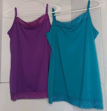 2 Vtg 90s Y2K Lace Trim Cami Babydoll Tank Top Coquette Layering Purple Blue M