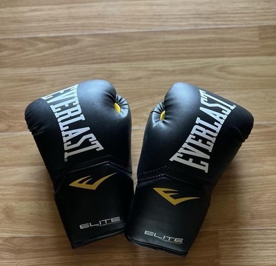 Everlast Elite Boxing Gloves 12 oz Black Yellow Training Sparring
