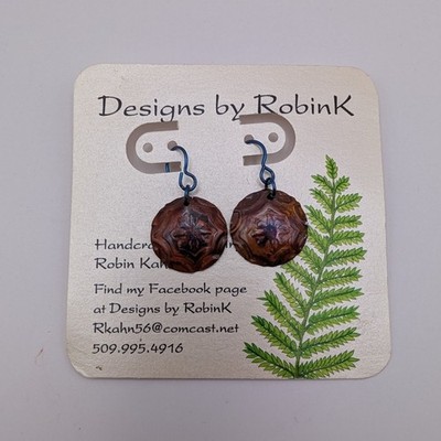 Designs by RobinK Handcrafted Embossed Torch Fired Copper Niobium Earrings 3617
