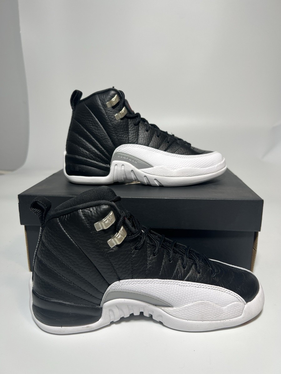 Air Jordan 12 'Playoffs' White Black Sneakers, Size 5.5Y / 7W BNIB