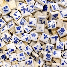 15mm Blue White Ceramic Mosaic Tiles 200g for Crafts Pots Tables Coasters Art