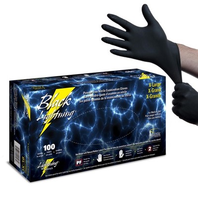 Atlantic Safety Products Black Lightning Exam Gloves, Disposable, Powder-Free 