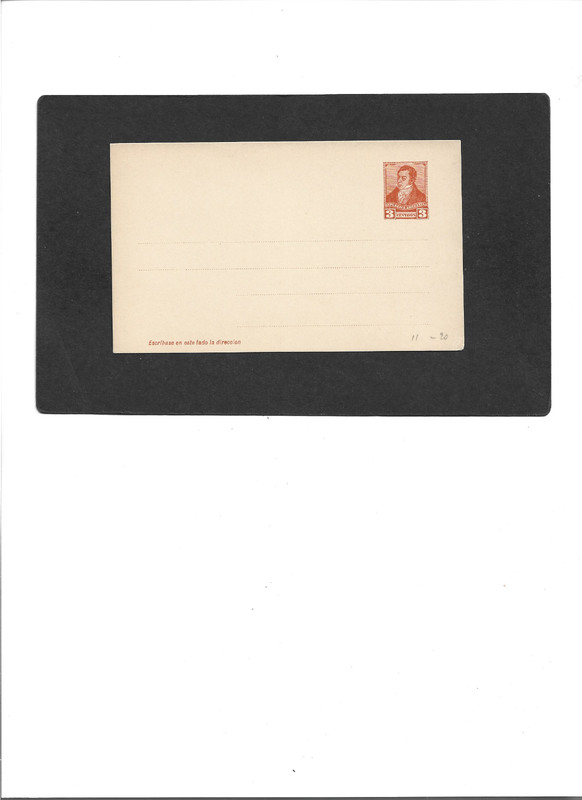 ARGENTINA VINTAGE POSTAL CARD  "H & G 11"   1892 issue    3 CENTAVOS  UNUSED