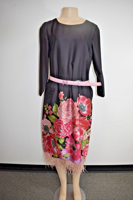 Italian Milva-Mi Black Floral Cocktail dress Size 44  / 8 US on Sale sf