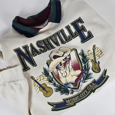VTG Nashville Music City Sweatshirt Adult XL Cream Cal Cru Collared Souvenir USA
