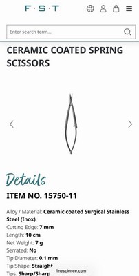 F.S.T CERAMIC COATED SPRING SCISSORS No.15750-11