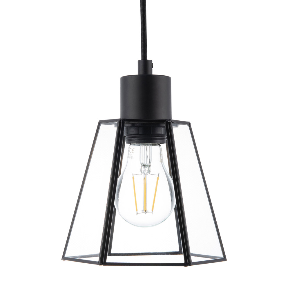 Industrial Lantern Pendant Lamp Shade in Matte Black with Clear Glass by Happ...