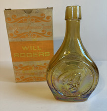 Vintage Will Rogers Carnival Glass Decanter Wheaton Commemorative Bottle & Box