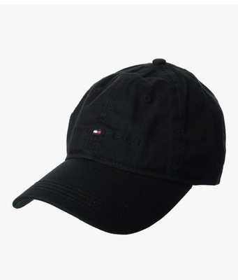 TOMMY HILFIGER DAD HAT LOGO FLAG CAP BLACK One Size Adjustable Cotton