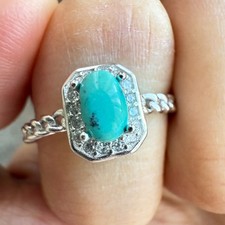 925 Sterling Silver Ring Turquoise 5x3mm Natural Blue Gemstone Zircon Jewelry