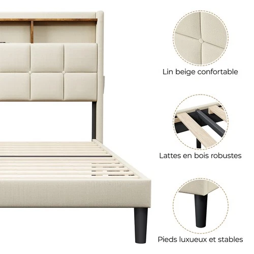 Polsterbett Doppelbett 140x200 cm Bett Bettgestell mit LED Licht /USB Lattenrost - Bild 28 von 40