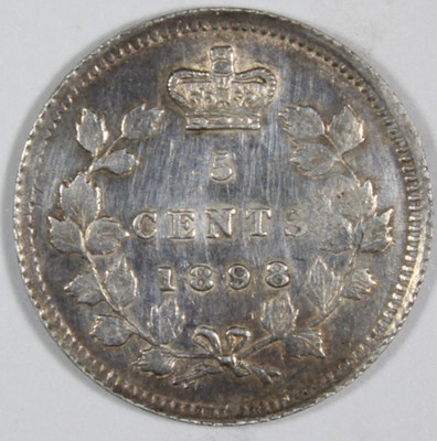 1898 5 Cent Canada Key Date 580,717 Mintage Extra Fine KM 2 Free Shipping