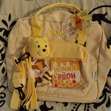 Disney Winnie the Pooh Small Beige  Yellow Bag w/ Strap, Pooh Plush Charm