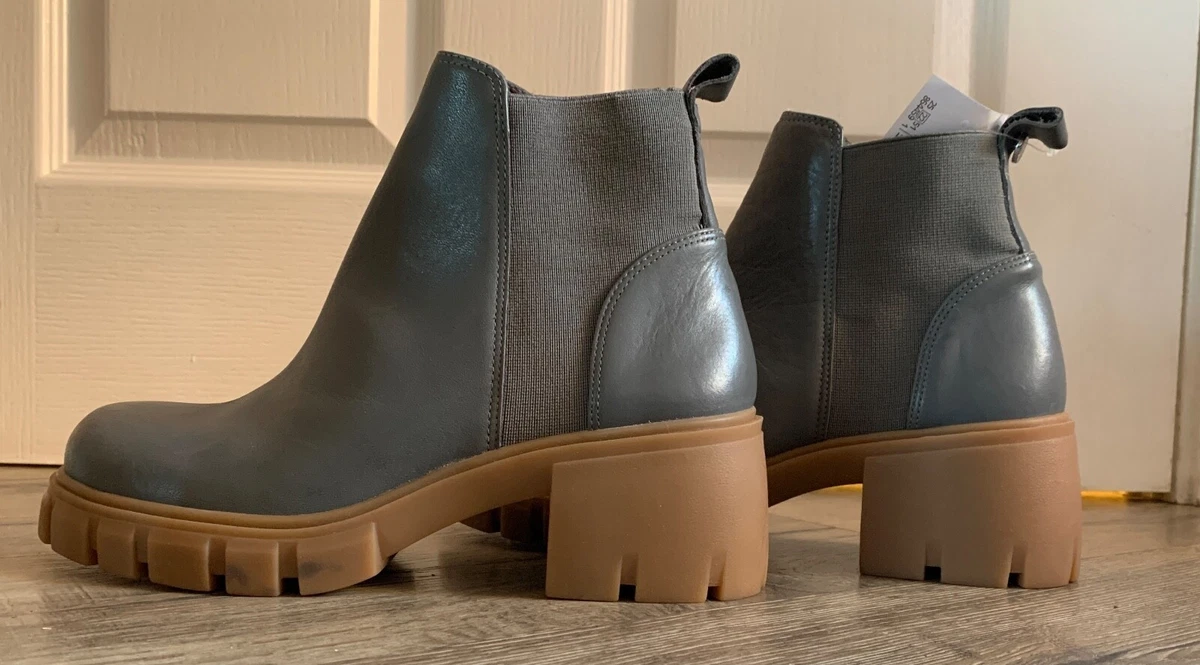 Steve Madden Genuine Leather Mid Grey Heeled Chunky Chelsea boot
