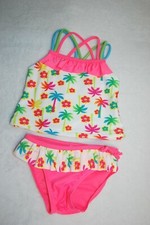 Baby Girls Swimsuit 2 PC TANKINI SET White Pink Multi PALM TREES Flowers 18 MO