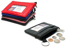 Genuine Leather Coin Purse ID Window Keyring Change Wallet Many Colors