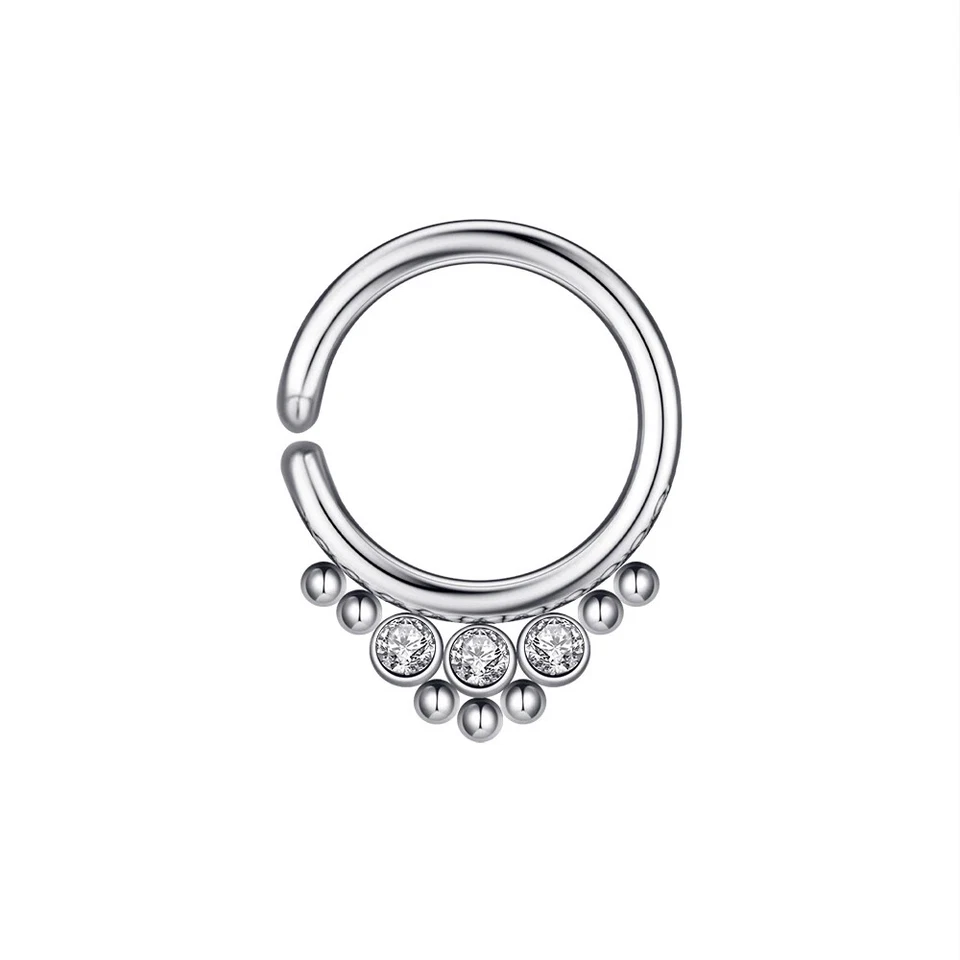 18G Crystal Nose Ring Open Hoop Lip Body Piercing Clip On Studs Stainless Steel - Image 4 of 4