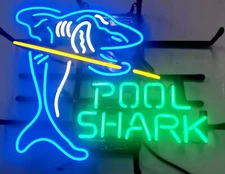 Pool Shark Billiards Game Club 20"x16" Neon Light Sign Lamp Bar Open Display