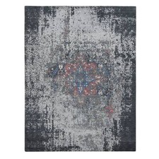 9'2"x12' Arsenic Gray Wool and Silk Erased Heris Design Hand Knotted Rug R87131