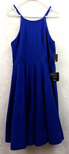 Lulus sz M Fit & Flare Dress sleeveless tank blue lined party wedding 1337