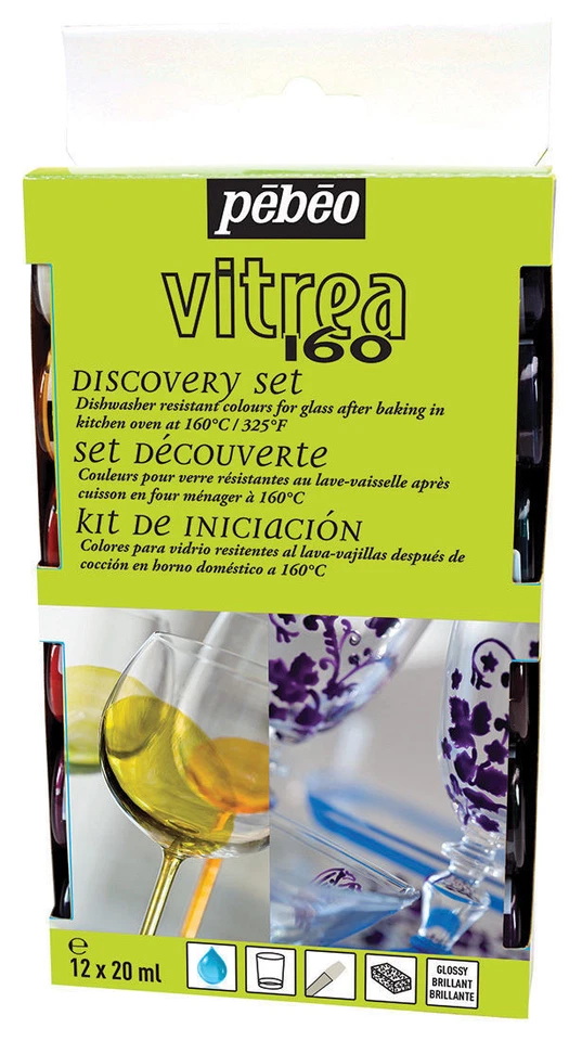 Pebeo Vitrea 160 Set Scoperta Vernice Vetro Colorato Forno a Base Acqua - 12 x 20 ml