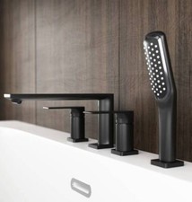Wannenarmatur Badewannenarmatur Wasserhahn Set 4 Loch Schwarz Wanneneinlauf