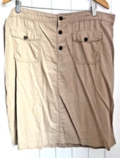 TU Linen Blend Straight Cut Beige Skirt Button Detail Elasticated Waist Size 20