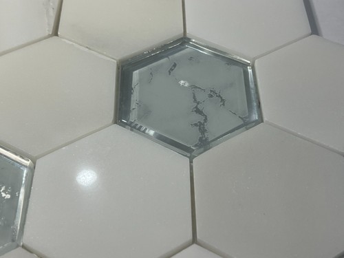 S45 Carrara White Glass Marble Hexagon Mosaic Tile Kitchen Bathroom Polished - Picture 3 of 5