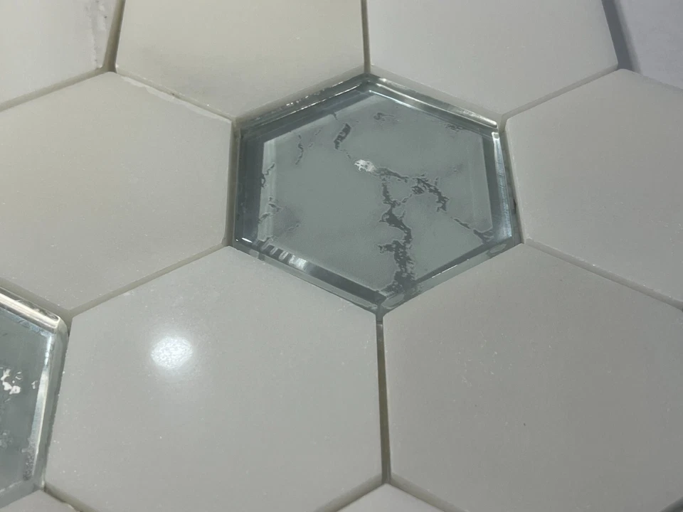 S45 Carrara White Glass Marble Hexagon Mosaic Tile Kitchen Bathroom Polished - Image 3 of 4