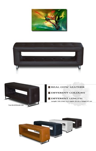 Thin small storage leather bench very durable 100 x 30 cm / 19 kg. Leather brown - Picture 2 of 2