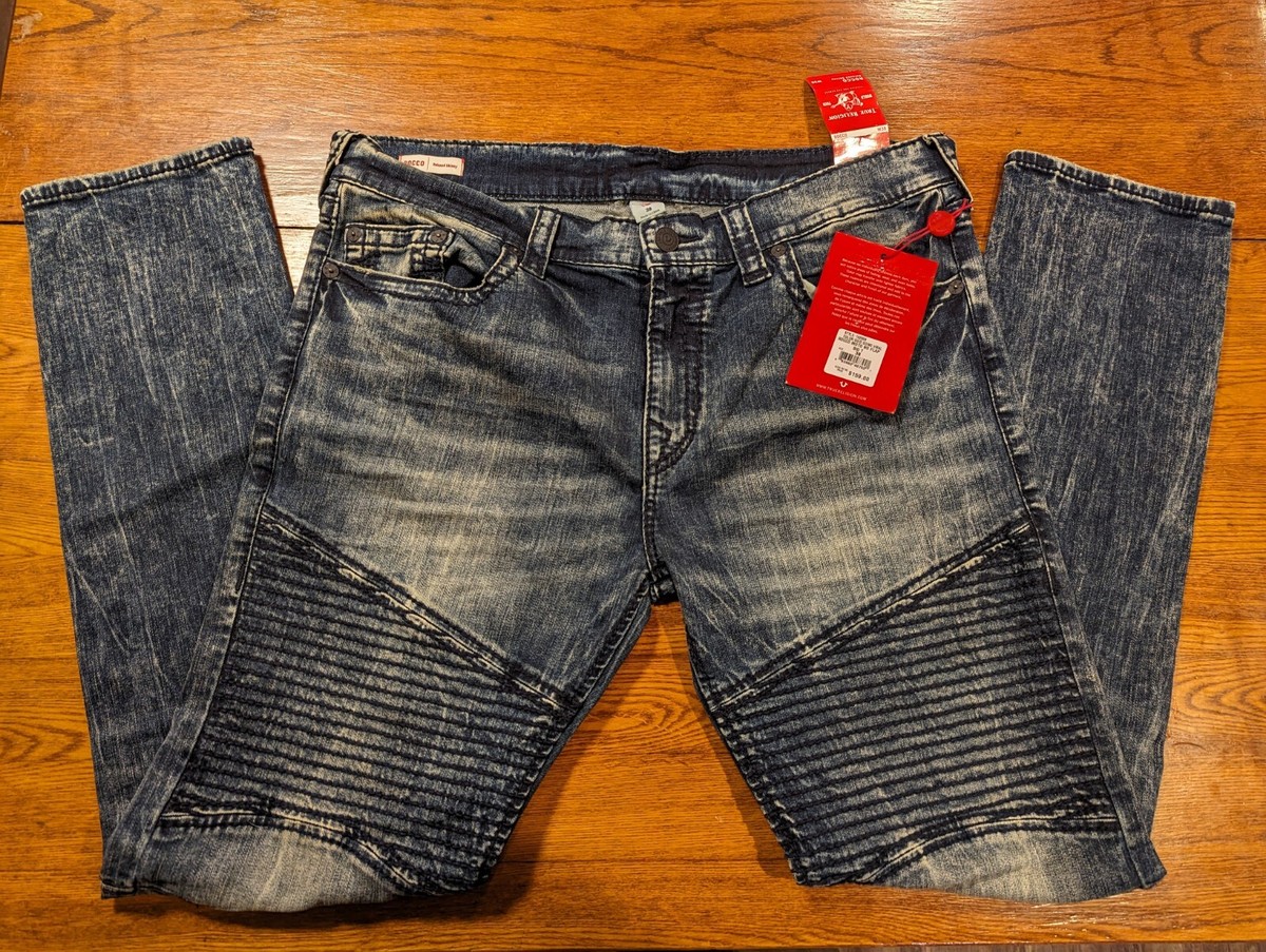 NWT Men's True Religion ROCCO Moto No Flap Relaxed Skinny Jeans