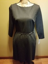 NWT Womens Lauren Ralph Lauren Belted Houndstooth Sheath Dress Grey 6