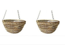 2  x  12" 30cm Rope Hanging Baskets 2 Tone Finish with Polythene Liner