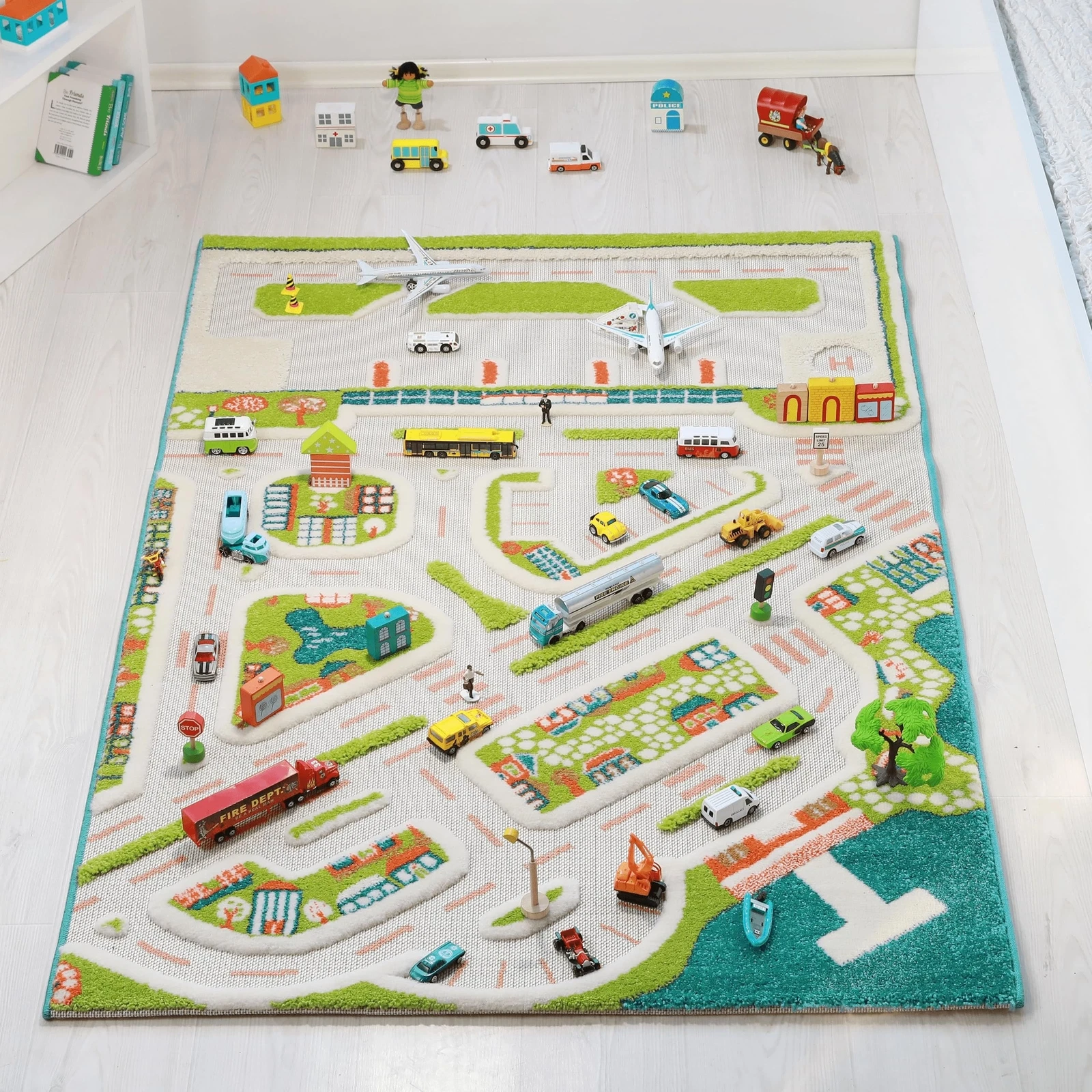 IVI 3D Play Carpets Mini City 59" L x 39" W Educational Toddler Car Mat Rug f...