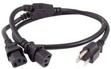 3-FT IEC320 C13 Power Y Split Cable For PDU UPS PSU With NEMA 5-15 Outlets