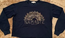 SPIRITUAL GANGSTER NAVY BLUE CROPPED NAMASTE SWEATSHIRT ( SIZE S ) PREOWNED