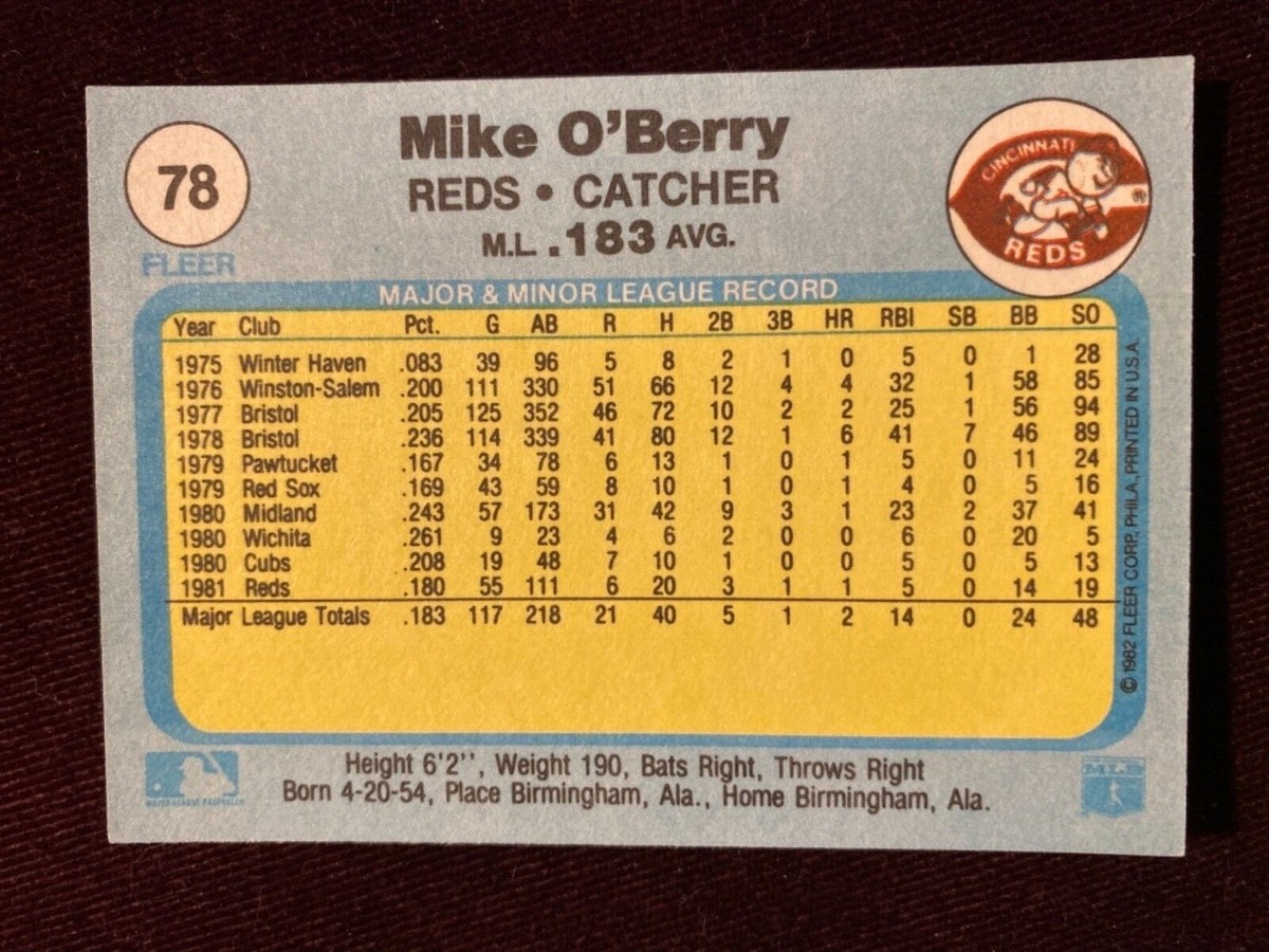 1982 Fleer #78 Reds Mike O'Berry Baseball Card | eBay