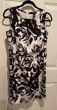 Alfani Cotton/Lined  Sheath Dress 10 Black Brush Stroke Floral  Knee Length 