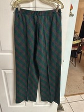 Vtg 70's Pants 30x27 Wide Leg Flare Mod Disco Green Red Polyester Stretch Xmas