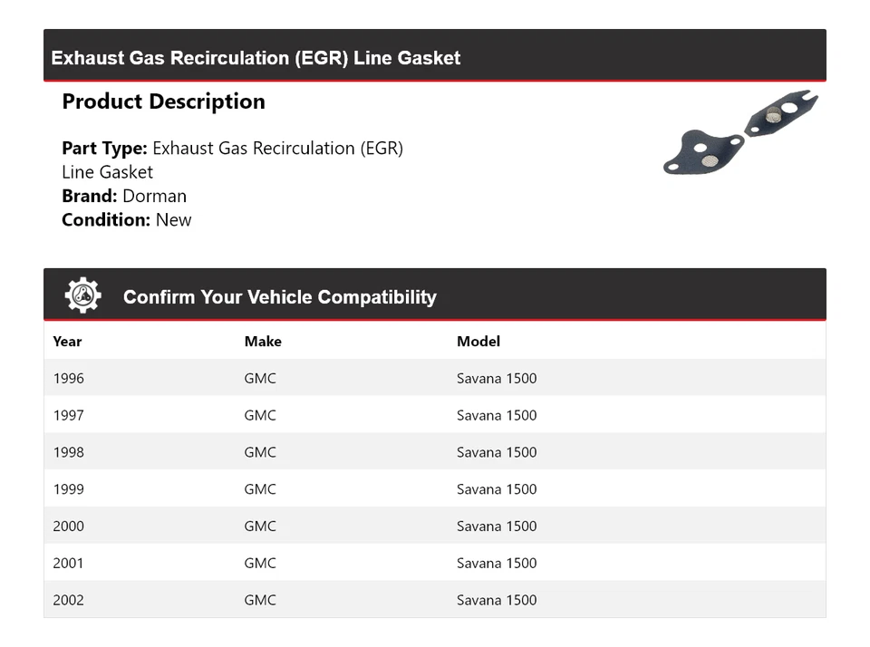 Junta de línea de recirculación de gases de escape (EGR) Dorman 1996-2002 GMC Savana 1500 Foto 2 de 4
